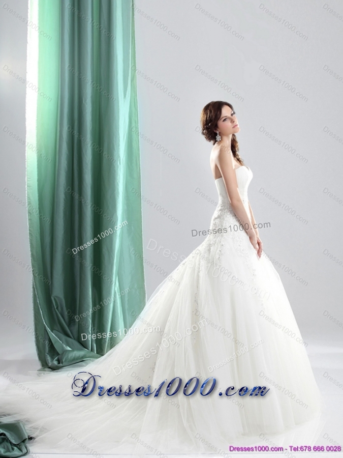 2015 Perfect Sweetheart A Line Wedding Dress with Appliques