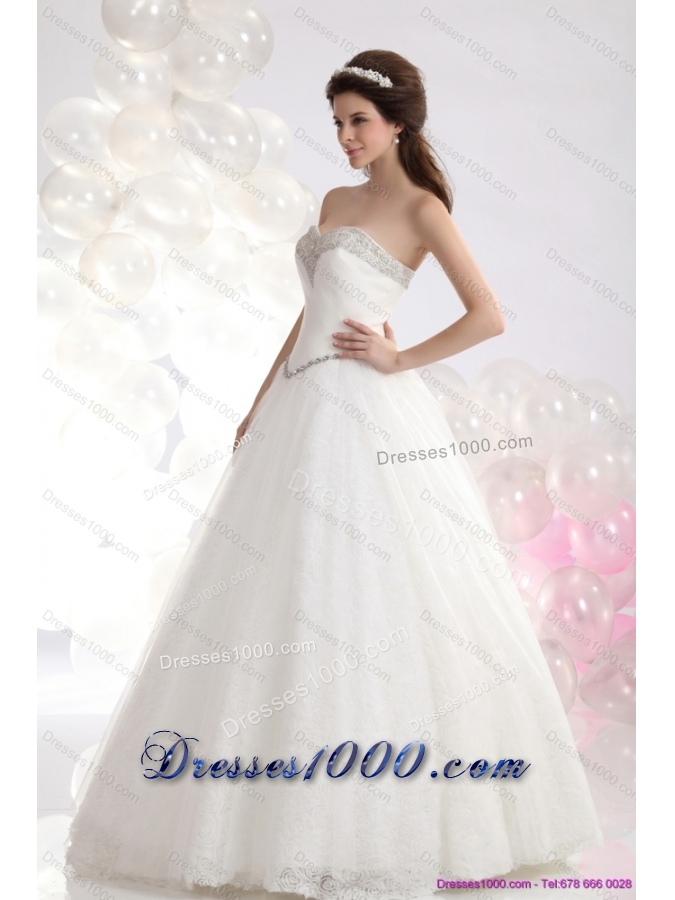 2015 Perfect Sweetheart A Line Wedding Dress with Beadings