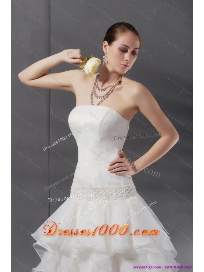 2015 Popular A Line Strapless Wedding Dress with Ruffles