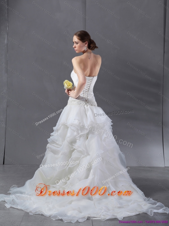 2015 Popular A Line Strapless Wedding Dress with Ruffles