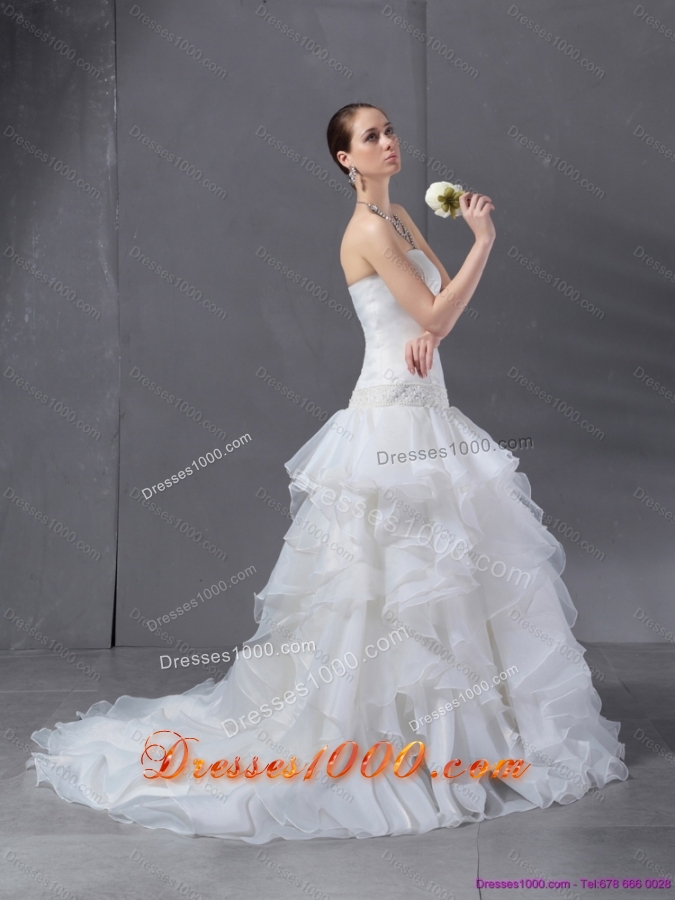 2015 Popular A Line Strapless Wedding Dress with Ruffles