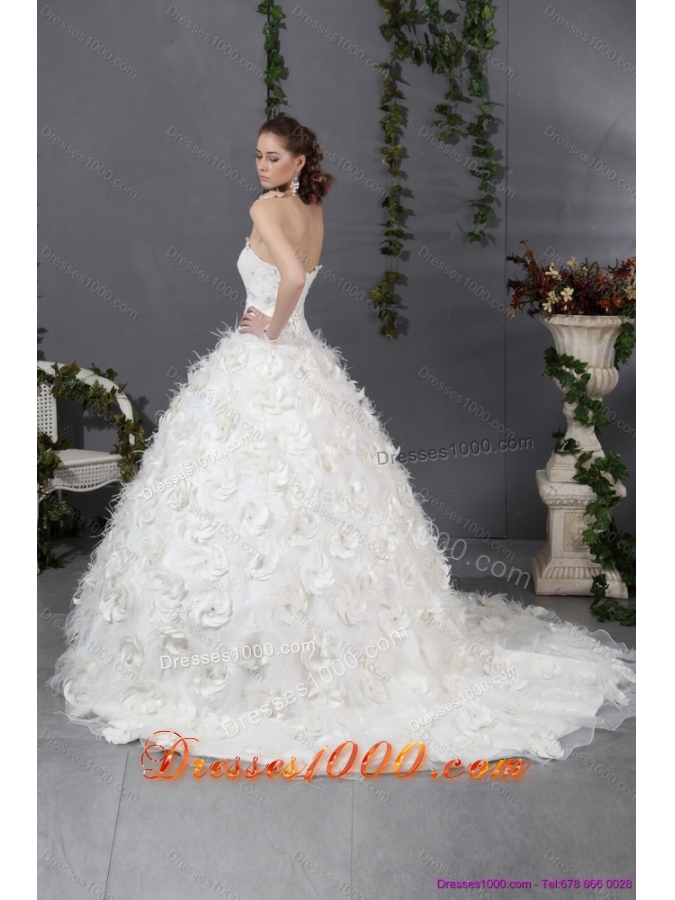 2015 Sturning Sweetheart Wedding Dress with Beading and Hand Made Flowers