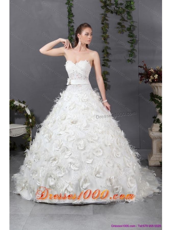 2015 Sturning Sweetheart Wedding Dress with Beading and Hand Made Flowers