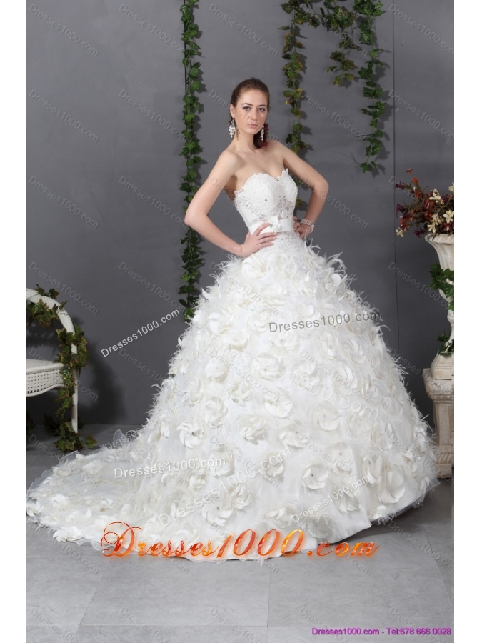 2015 Sturning Sweetheart Wedding Dress with Beading and Hand Made Flowers