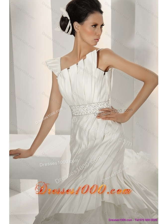 New Style 2015 Asymmetrical A Line Wedding Dress with Ruching and Ruffles