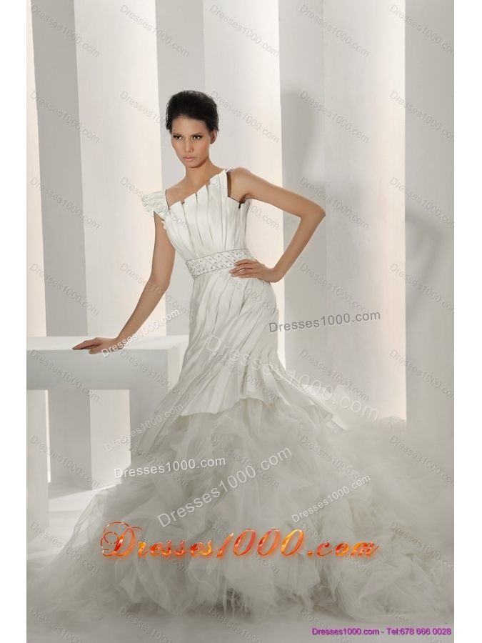 New Style 2015 Asymmetrical A Line Wedding Dress with Ruching and Ruffles