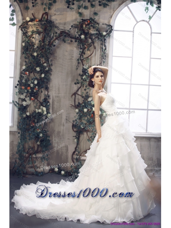 New Style 2015 Strapless Wedding Dress with Beading and Ruffles