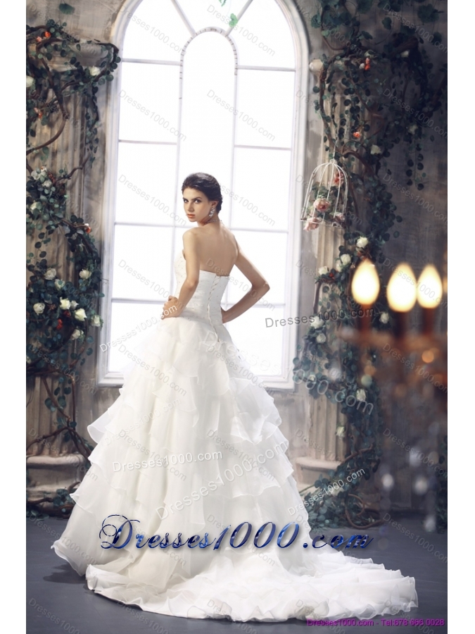 New Style 2015 Strapless Wedding Dress with Beading and Ruffles