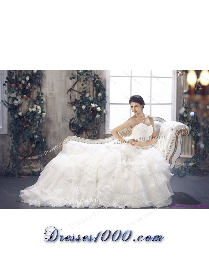 New Style 2015 Strapless Wedding Dress with Beading and Ruffles