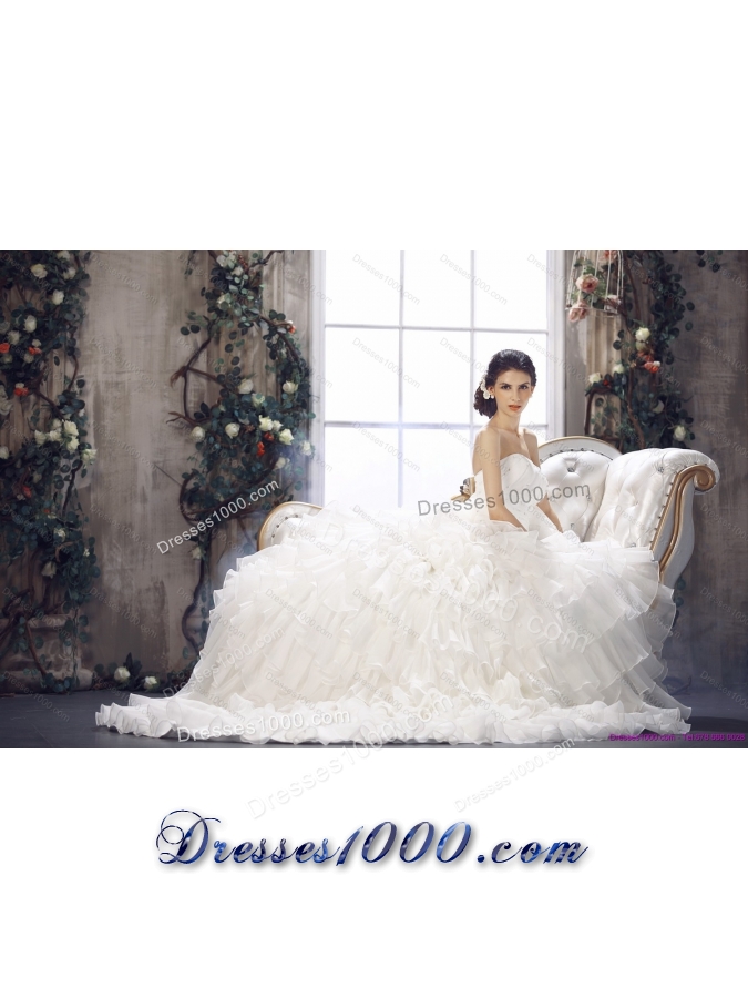 New Style 2015 Strapless Wedding Dress with Beading and Ruffles