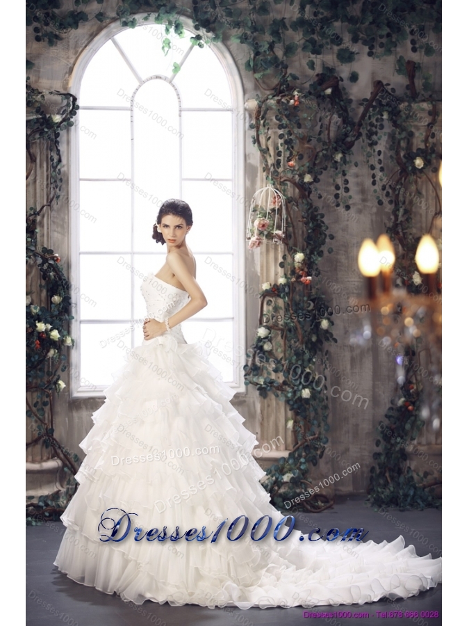 New Style 2015 Strapless Wedding Dress with Beading and Ruffles