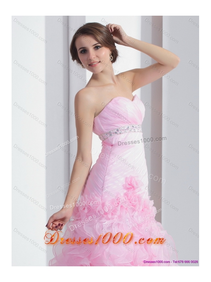 New Style Baby Pink Sweetheart Ruching Wedding Dresses with Ruffles and Beading