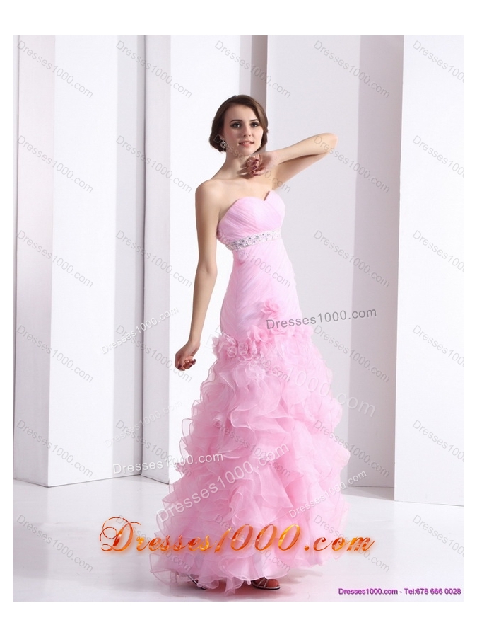 New Style Baby Pink Sweetheart Ruching Wedding Dresses with Ruffles and Beading