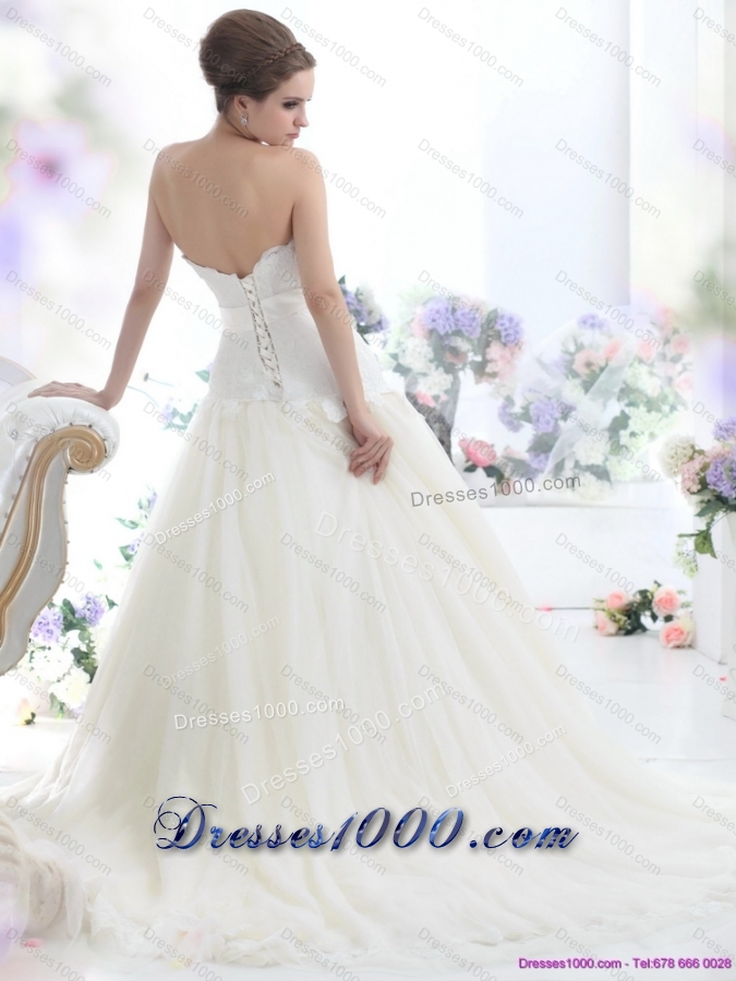 New Style Ruffled White Strapless Wedding Dresses with Sash and Bownot