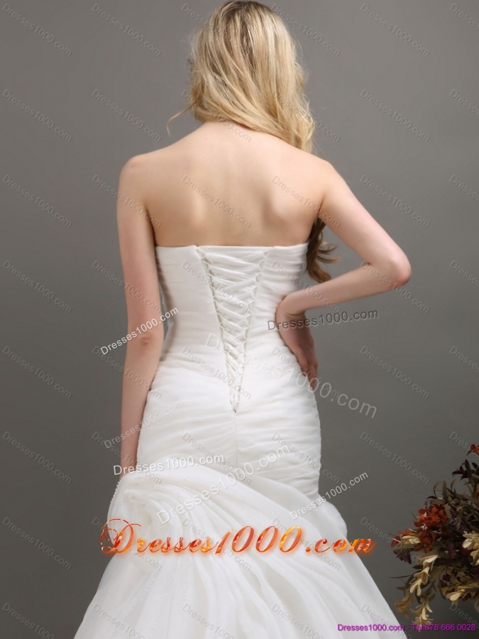 New Style Sweetheart Ruching Wedding Dress with Brush Train for 2015