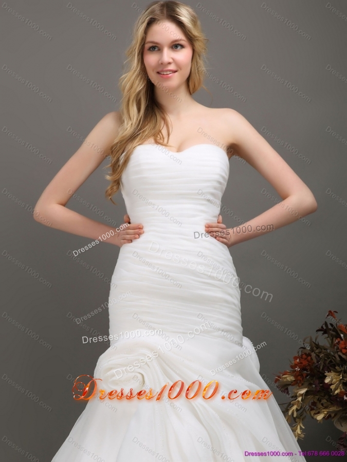 New Style Sweetheart Ruching Wedding Dress with Brush Train for 2015