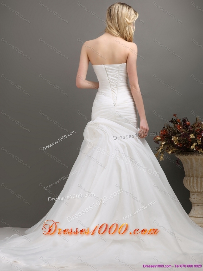 New Style Sweetheart Ruching Wedding Dress with Brush Train for 2015