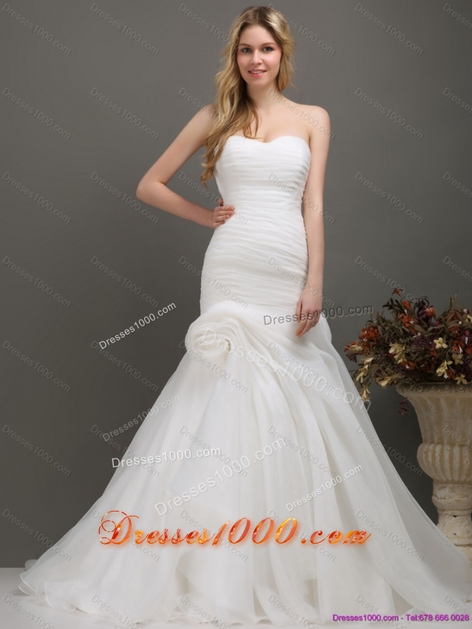 New Style Sweetheart Ruching Wedding Dress with Brush Train for 2015