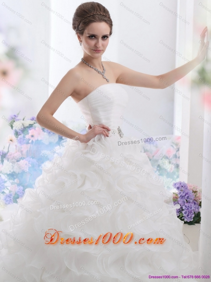 New Style White Strapless Ruffles and Ruching Wedding Gown for 2015