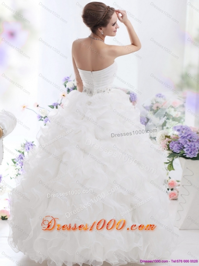 New Style White Strapless Ruffles and Ruching Wedding Gown for 2015