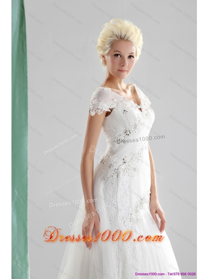 Perfect 2015 Beading and Lace Wedding Dress with Court Train