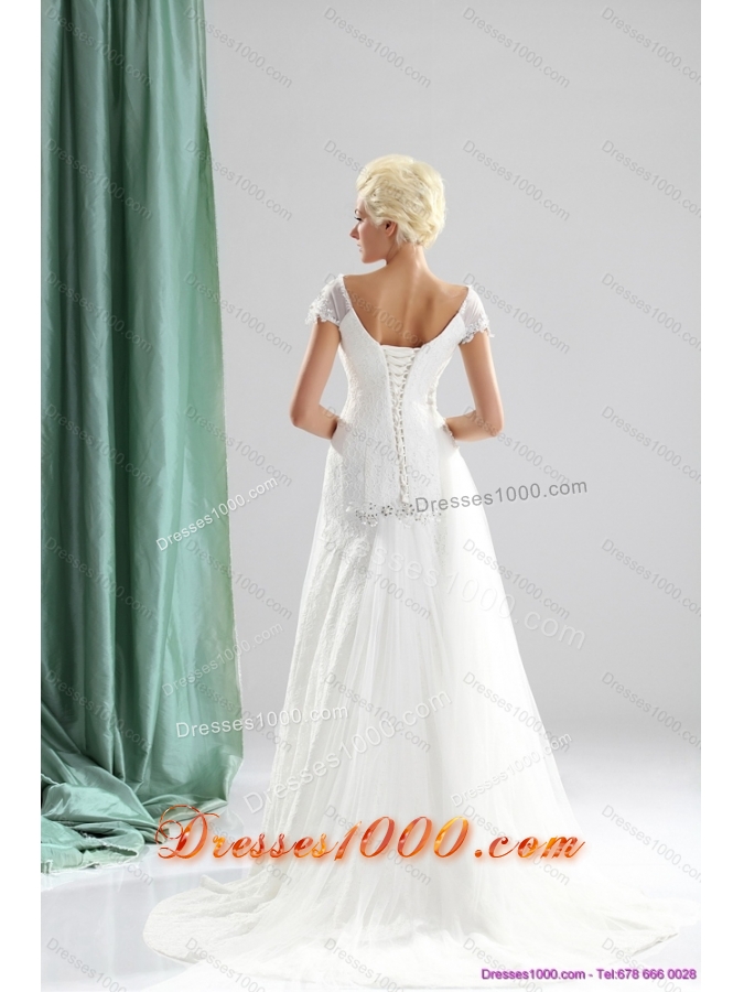 Perfect 2015 Beading and Lace Wedding Dress with Court Train