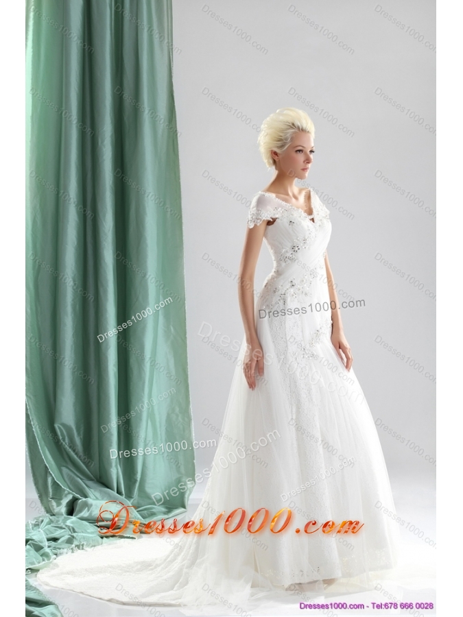 Perfect 2015 Beading and Lace Wedding Dress with Court Train