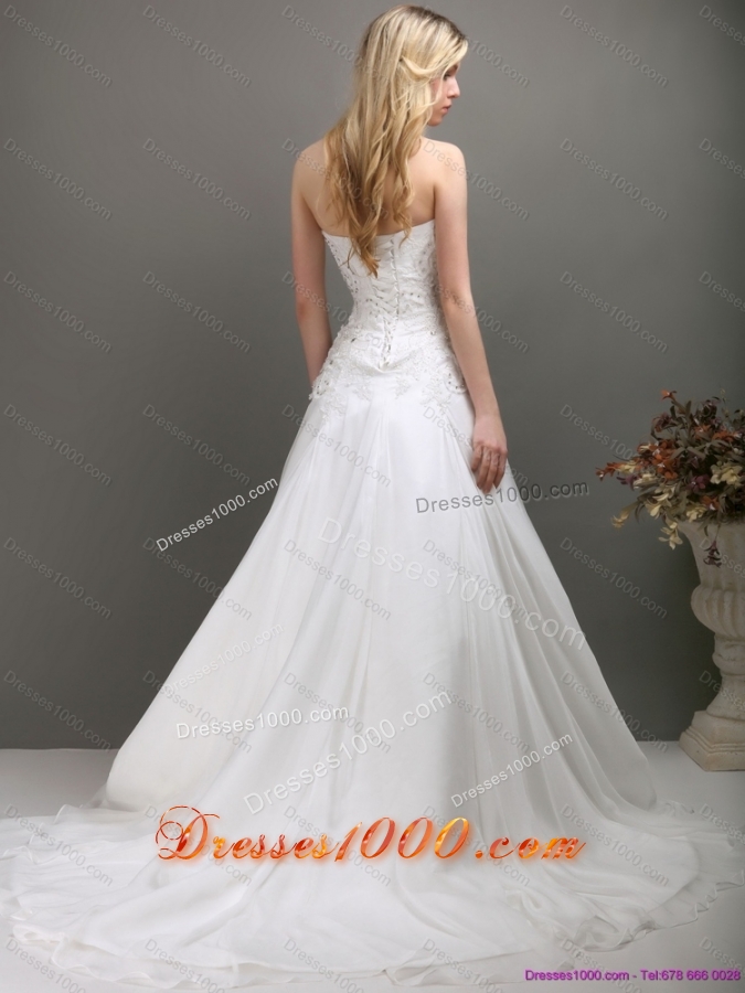 Perfect 2015 Sweetheart A Line Wedding Dress with Appliques and Beading