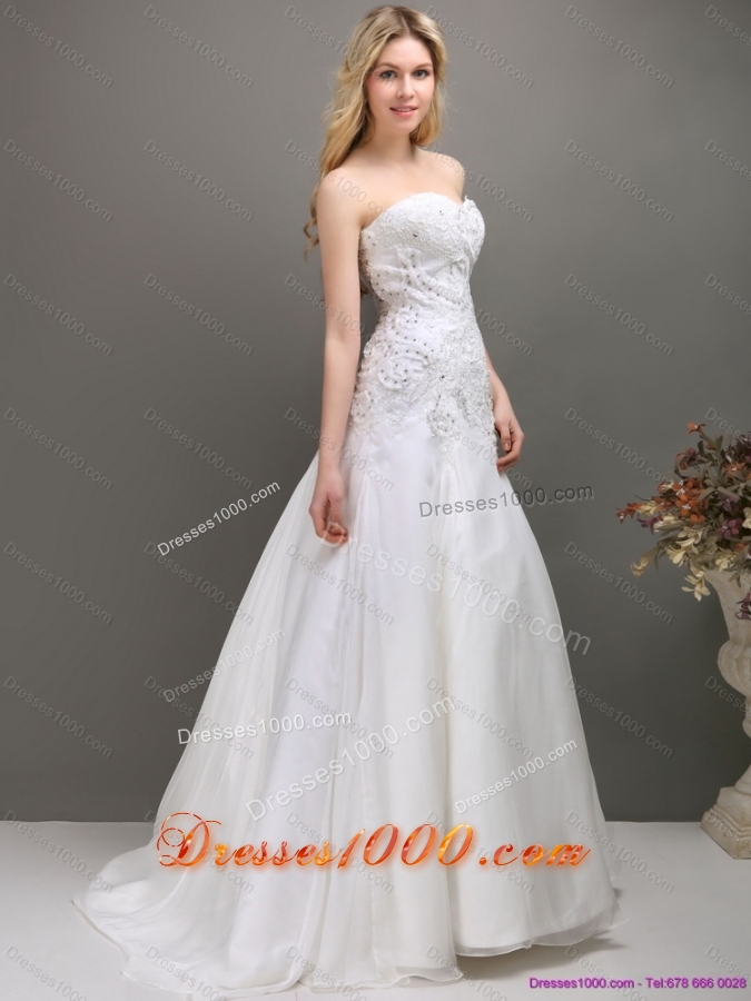 Perfect 2015 Sweetheart A Line Wedding Dress with Appliques and Beading