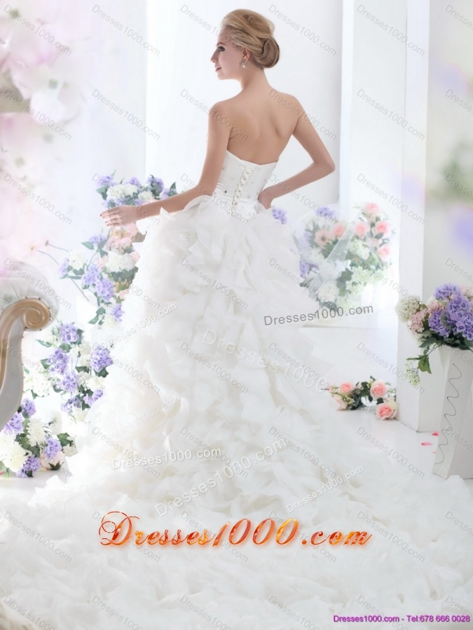 Sweetheart 2015 White Wedding Dresses with Rhinestones and Ruffles