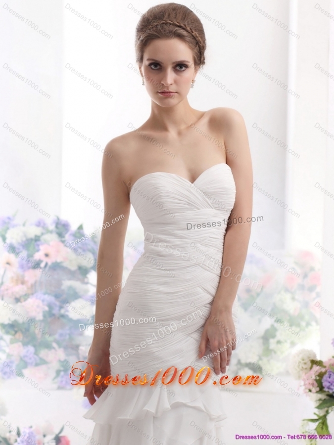 2015 Elegant Sweetheart Wedding Dress with Ruching and Ruffled Layers