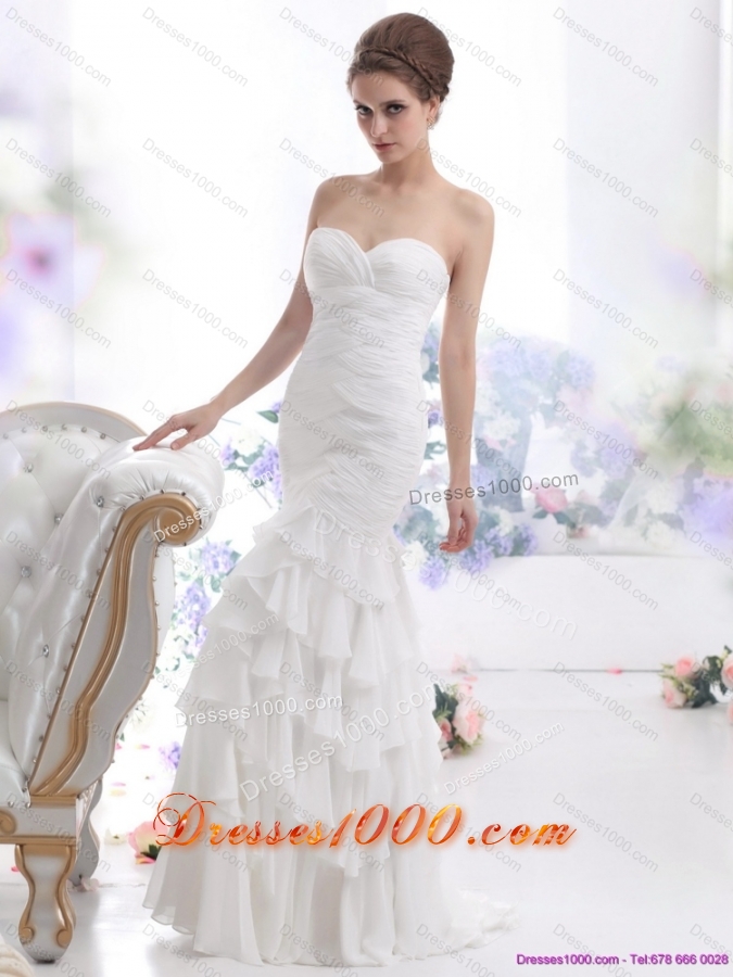 2015 Elegant Sweetheart Wedding Dress with Ruching and Ruffled Layers