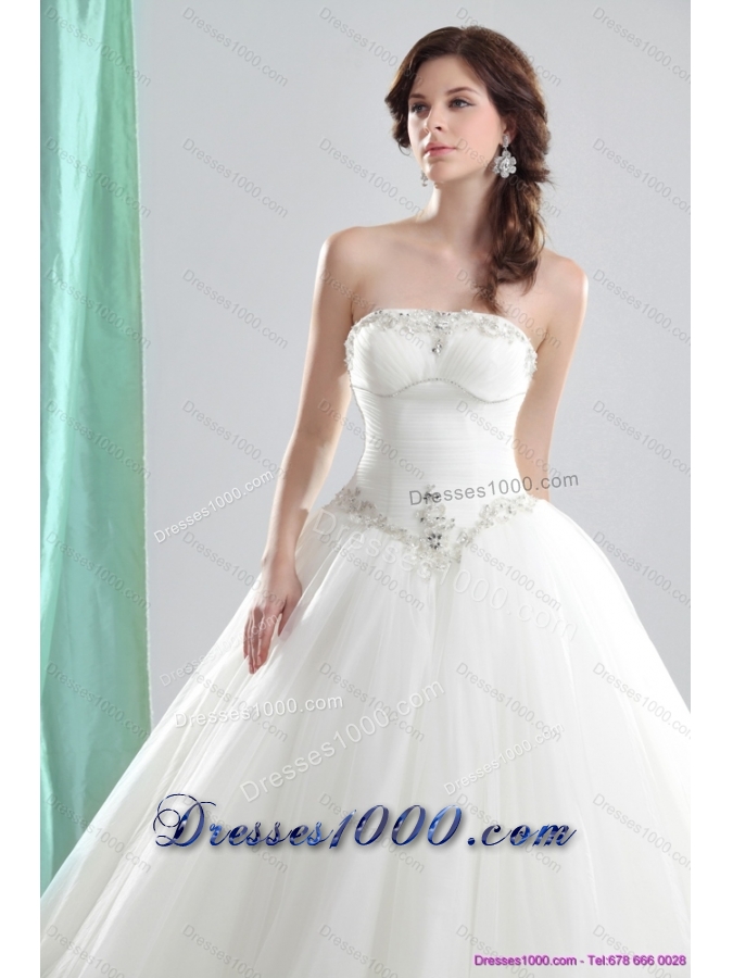 2015 New Style A Line Strapless Wedding Dress with Beading