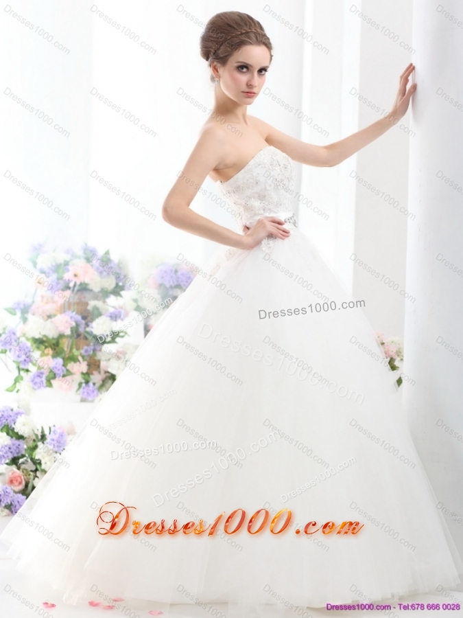 2015 New Style Strapless Beading Wedding Dress with Brush Train