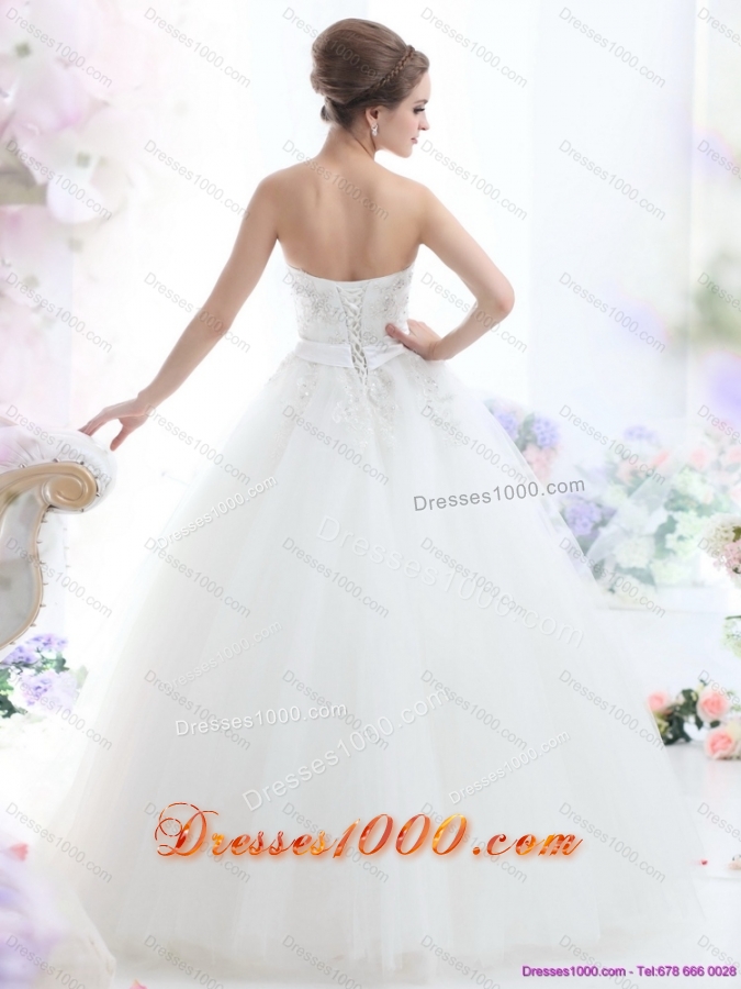 2015 New Style Strapless Beading Wedding Dress with Brush Train