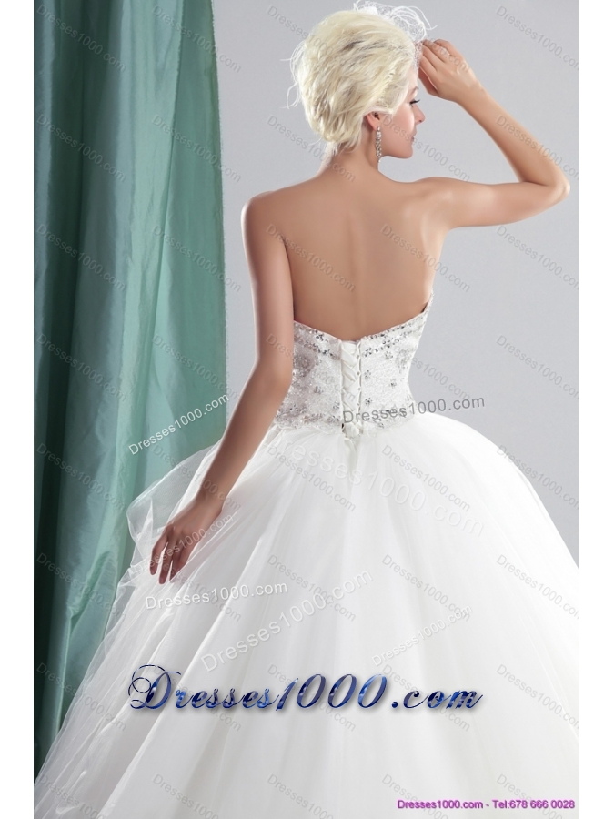 2015 New Style Sweetheart Beading Wedding Dress with Brush Train