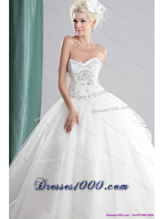 2015 New Style Sweetheart Beading Wedding Dress with Brush Train
