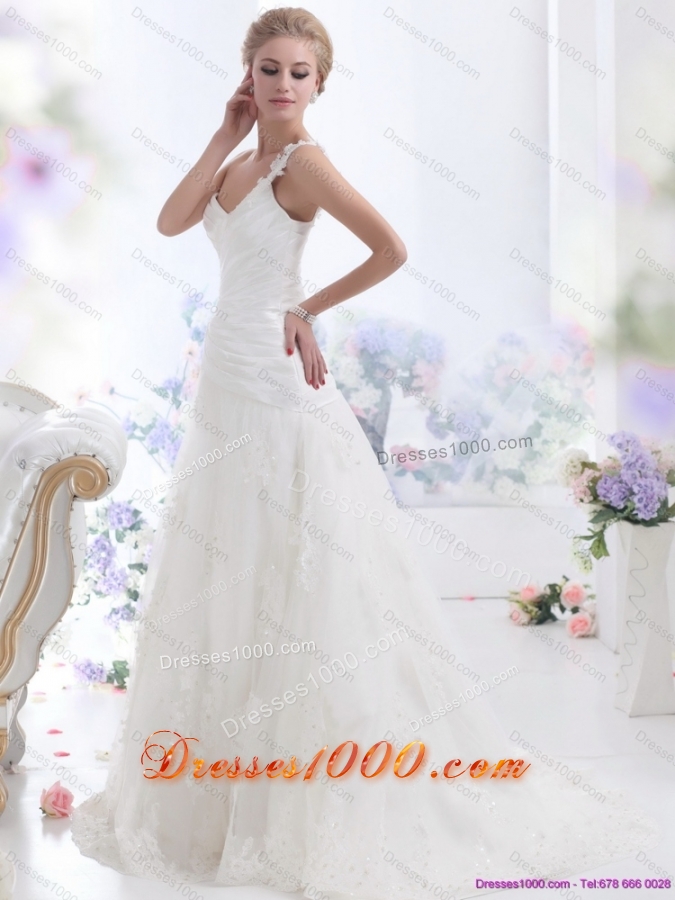 2015 The Super Hot One Shoulder Wedding Dress with Ruching and Lace