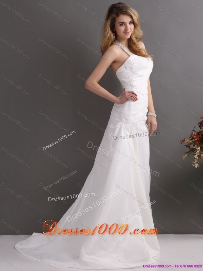 2015 Top Selling Halter Top Wedding Dress with Beading and Ruching
