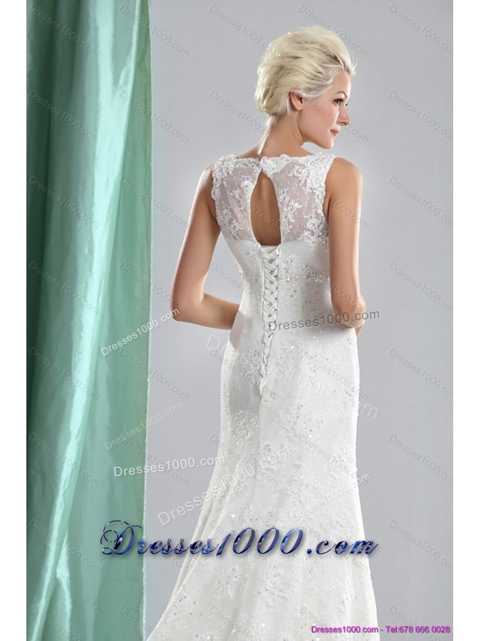 2015 Top Selling Lace and Beading Wedding Dress with Brush Train
