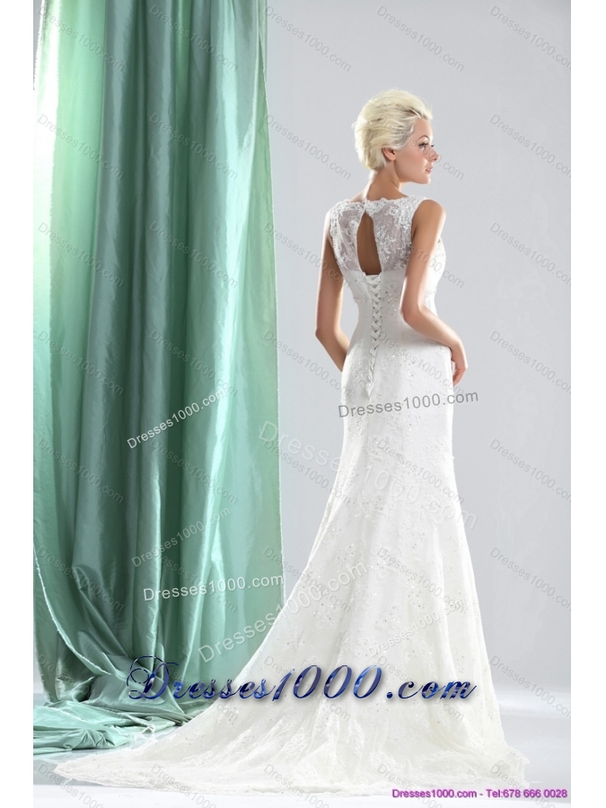 2015 Top Selling Lace and Beading Wedding Dress with Brush Train