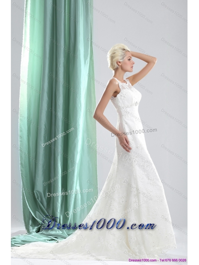 2015 Top Selling Lace and Beading Wedding Dress with Brush Train