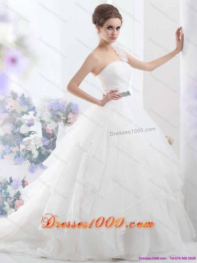 2015 Top Selling One Shoulder Wedding Dress with Appliques