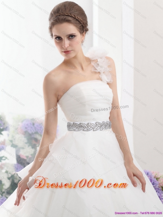 2015 Top Selling One Shoulder Wedding Dress with Appliques