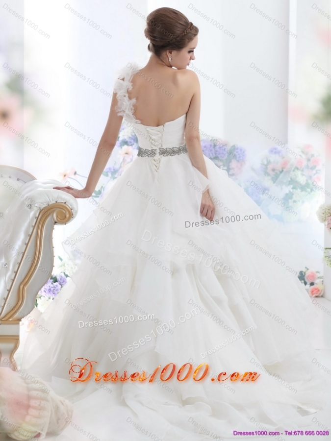 2015 Top Selling One Shoulder Wedding Dress with Appliques