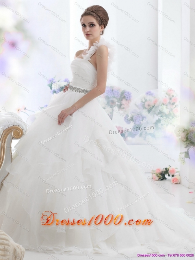 2015 Top Selling One Shoulder Wedding Dress with Appliques