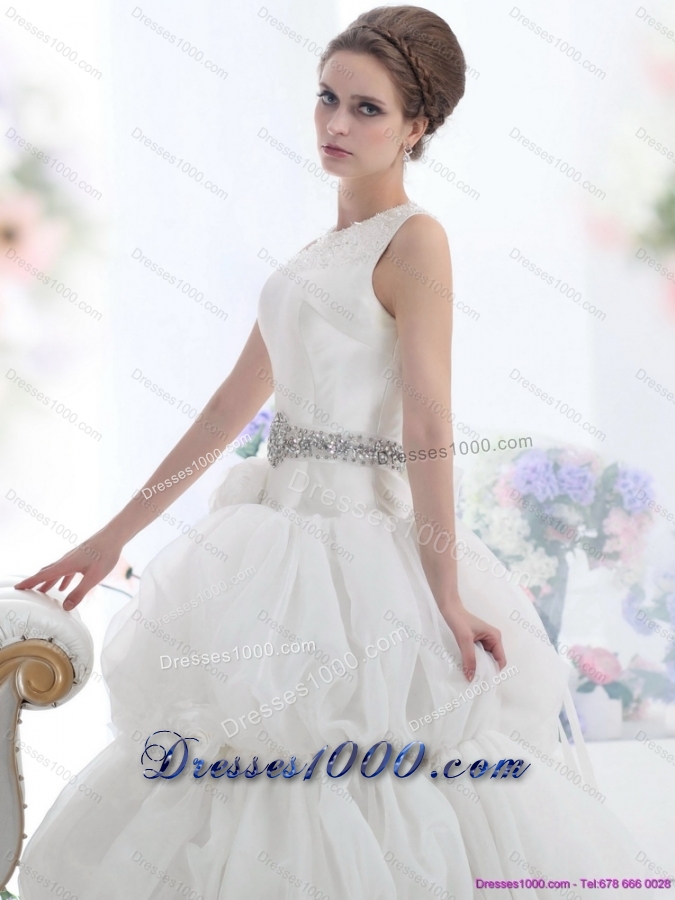 2015 Top Selling Scoop Wedding Dress with Beading