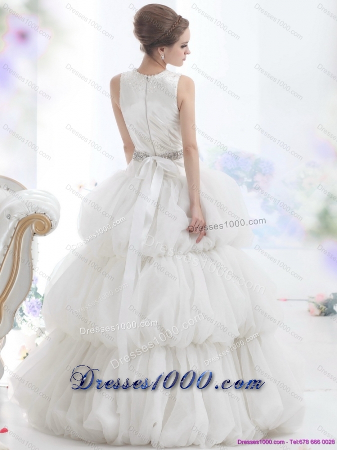 2015 Top Selling Scoop Wedding Dress with Beading