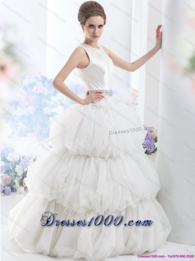 2015 Top Selling Scoop Wedding Dress with Beading