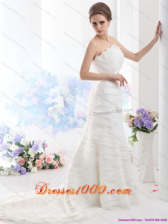 2015 Top Selling Strapless Wedding Dress with Beading and Ruching